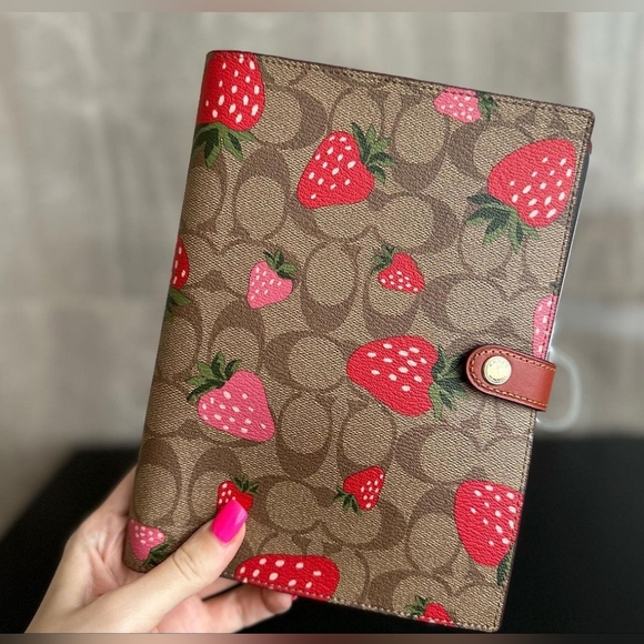 Coach Notebook In Signature Canvas With Wild Strawberry Print - Picture 3 of 5